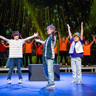 Campers perform on stage during the final showcase of the Musical Theatre Jr. session at EDUcamp Jr., held at Bob Jones University, June 13, 2025. (Photo by Derek Eckenroth)