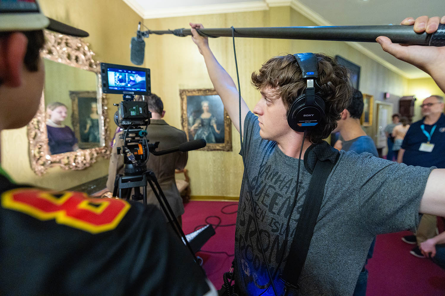 Students collaborate on a film project during the Film EDUcamp at Bob Jones University in Greenville, S.C., Wednesday, July 2, 2025. The camp introduces participants to the fundamentals of filmmaking, including directing, cinematography, editing, and storytelling, through hands-on instruction and team-based projects. (photo by Derek Eckenroth)