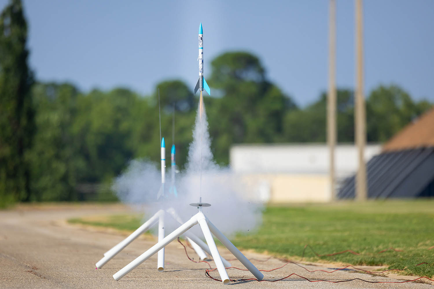 Campers learn about satellite technology during the Aerospace Engineering EDUcamp at Bob Jones University in Greenville, S.C., Monday, July 24, 2025. The camp introduces high school students to the fundamentals of space engineering, including satellite communication, orbital mechanics, and mission design, with hands-on activities inspired by NASA and SpaceX. (photo by Derek Eckenroth)